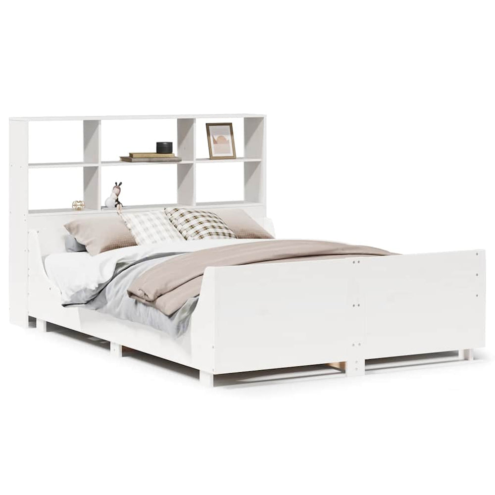 vidaXL Solid Wood Bed with Shelf without Mattress White 140x200 cm