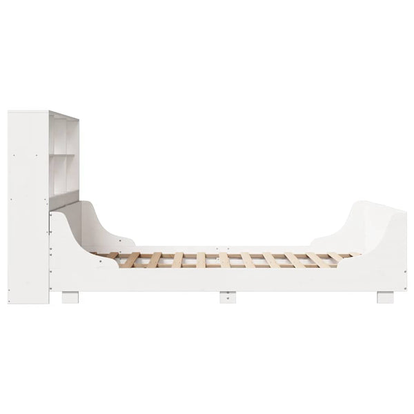 vidaXL Solid Wood Bed with Shelf without Mattress White 140x200 cm