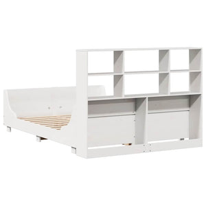 vidaXL Solid Wood Bed with Shelf without Mattress White 140x200 cm