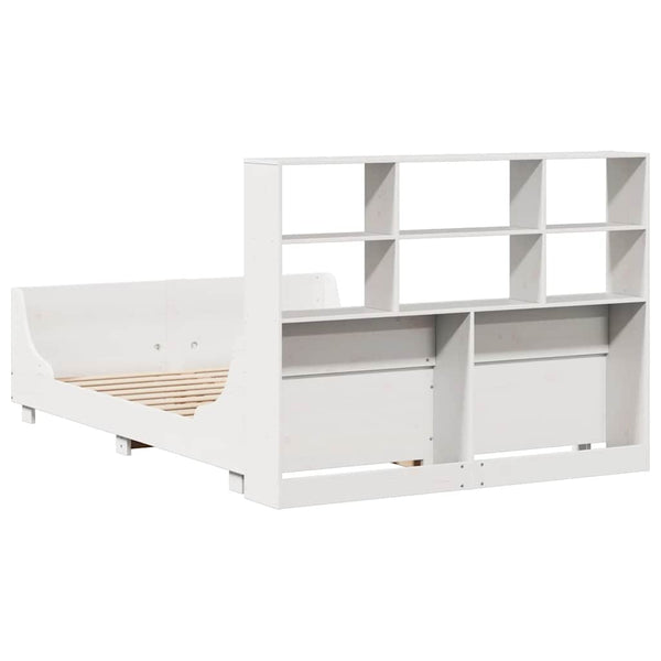 vidaXL Solid Wood Bed with Shelf without Mattress White 140x200 cm