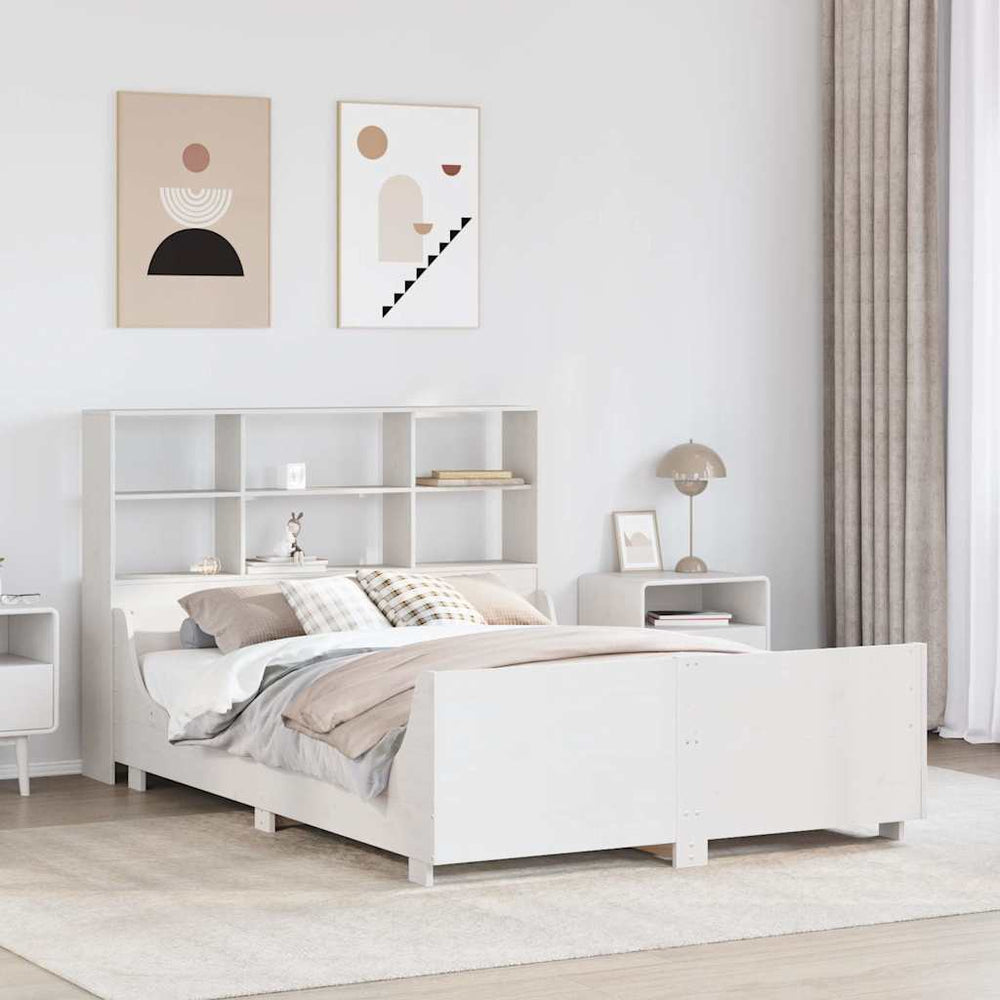 vidaXL Solid Wood Bed with Shelf without Mattress White 140x200 cm