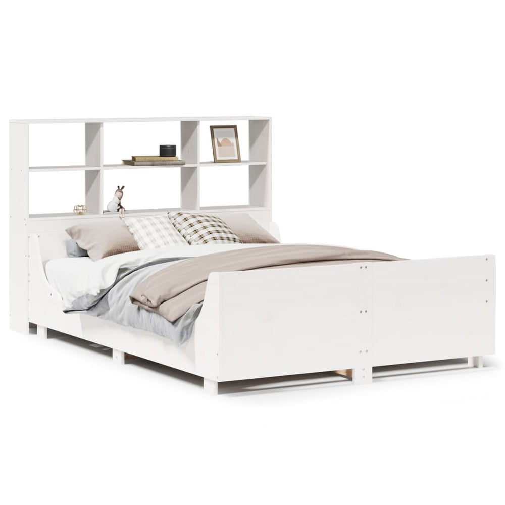 vidaXL Solid Wood Bed with Shelf without Mattress White 120x200 cm
