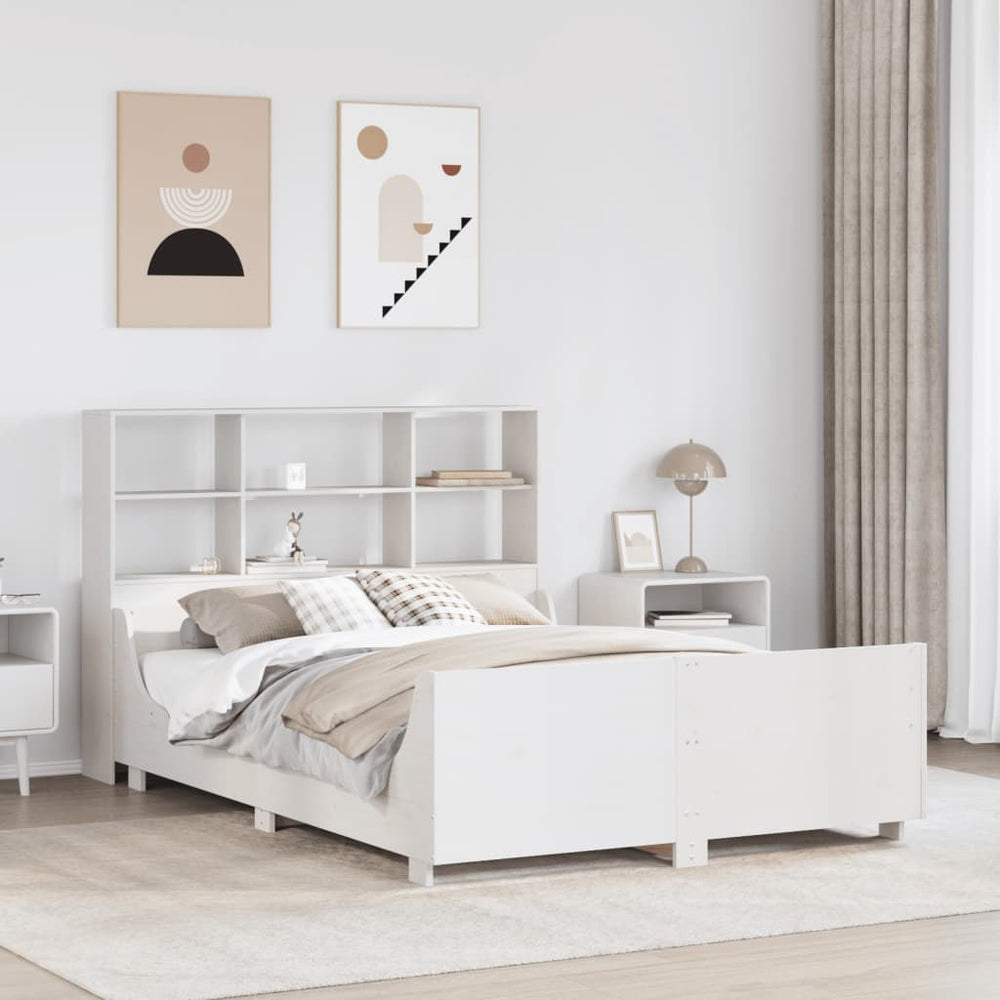 vidaXL Solid Wood Bed with Shelf without Mattress White 120x200 cm