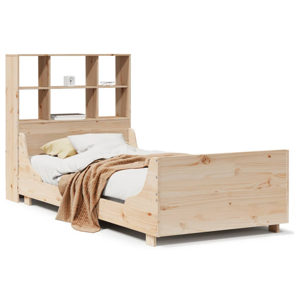 vidaXL Solid Wood Bed with Shelf without Mattress 90x200 cm Solid Wood