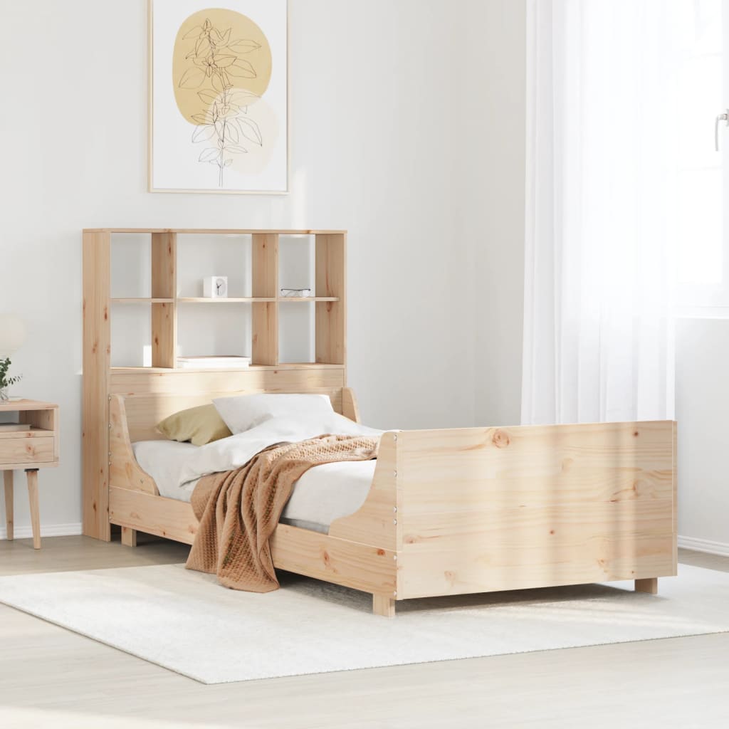 vidaXL Solid Wood Bed with Shelf without Mattress 90x200 cm Solid Wood