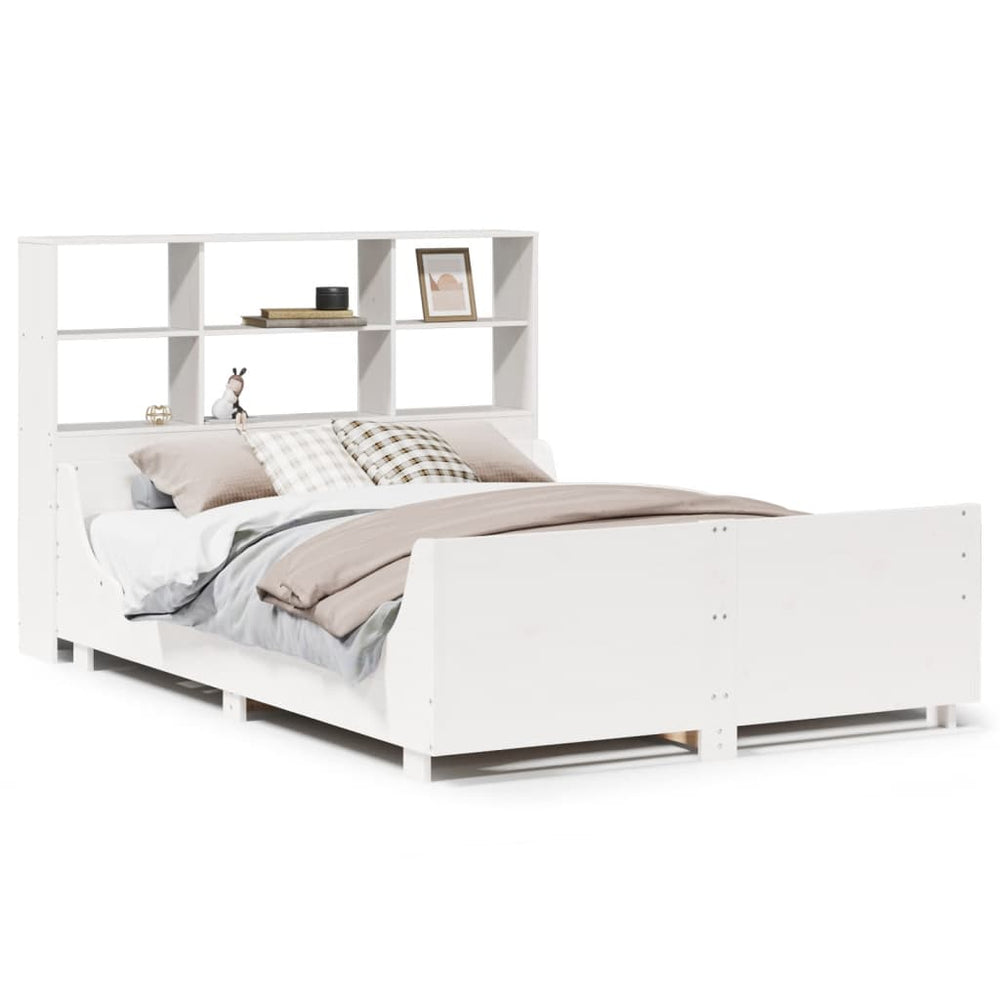 vidaXL Solid Wood Bed with Shelf without Mattress White 120x190 cm