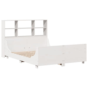 vidaXL Solid Wood Bed with Shelf without Mattress White 120x190 cm