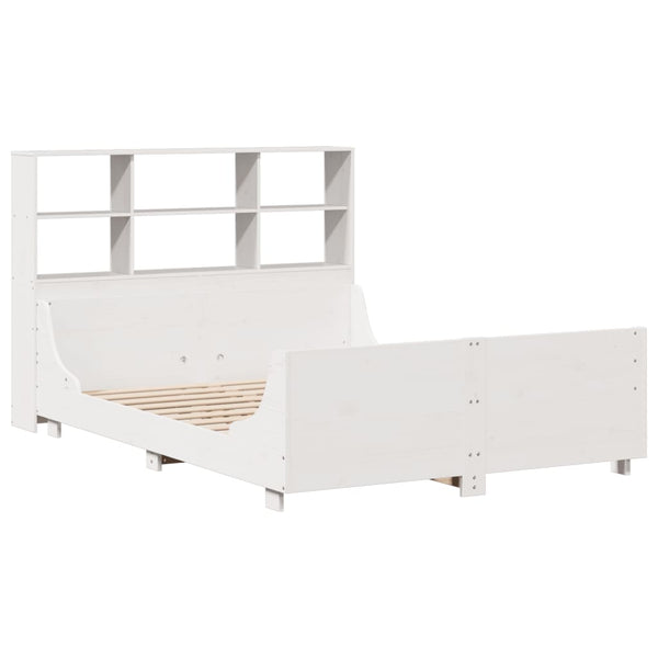 vidaXL Solid Wood Bed with Shelf without Mattress White 120x190 cm