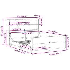 vidaXL Solid Wood Bed with Shelf without Mattress White 120x190 cm