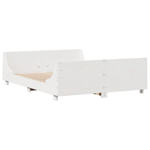 vidaXL Solid Wood Bed with Shelf without Mattress White 120x190 cm