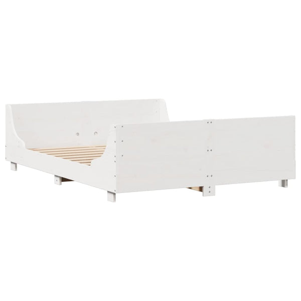 vidaXL Solid Wood Bed with Shelf without Mattress White 120x190 cm