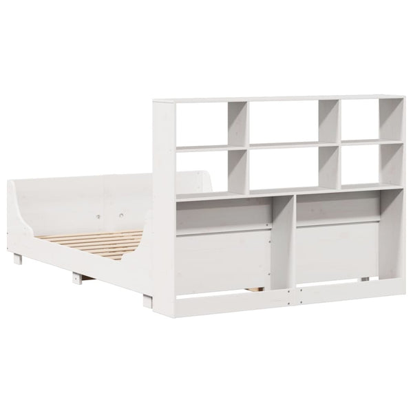 vidaXL Solid Wood Bed with Shelf without Mattress White 120x190 cm
