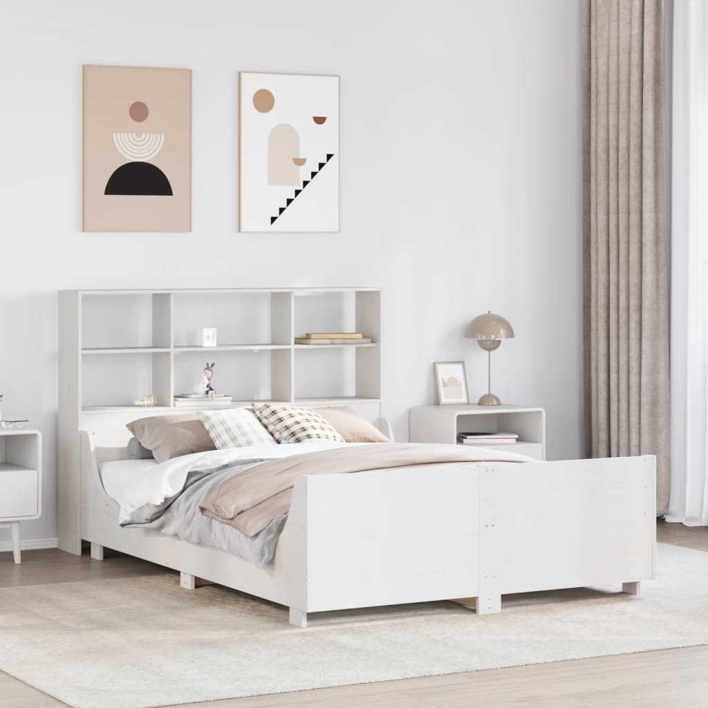 vidaXL Solid Wood Bed with Shelf without Mattress White 120x190 cm