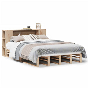 vidaXL Solid Wood Bed with Shelf without Mattress 140x200 cm
