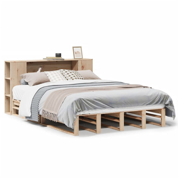 vidaXL Solid Wood Bed with Shelf without Mattress 140x200 cm