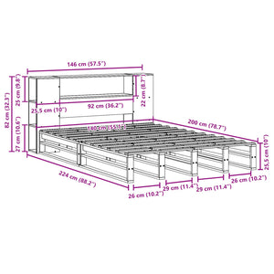 vidaXL Solid Wood Bed with Shelf without Mattress 140x200 cm