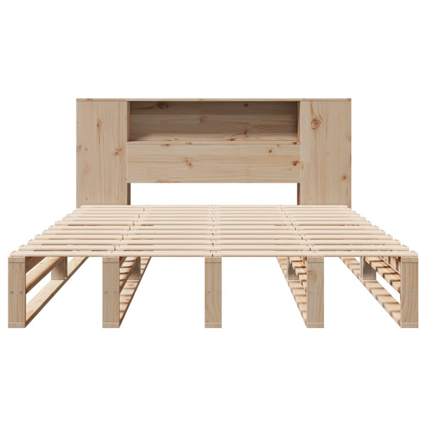 vidaXL Solid Wood Bed with Shelf without Mattress 140x200 cm
