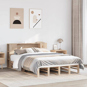 vidaXL Solid Wood Bed with Shelf without Mattress 140x200 cm