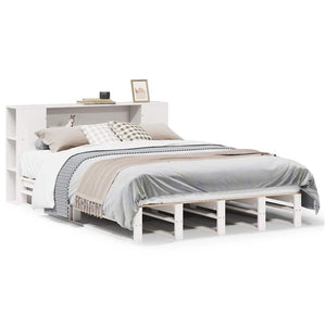vidaXL Solid Wood Bed with Storage Headboard No Mattress White 150x200 cm