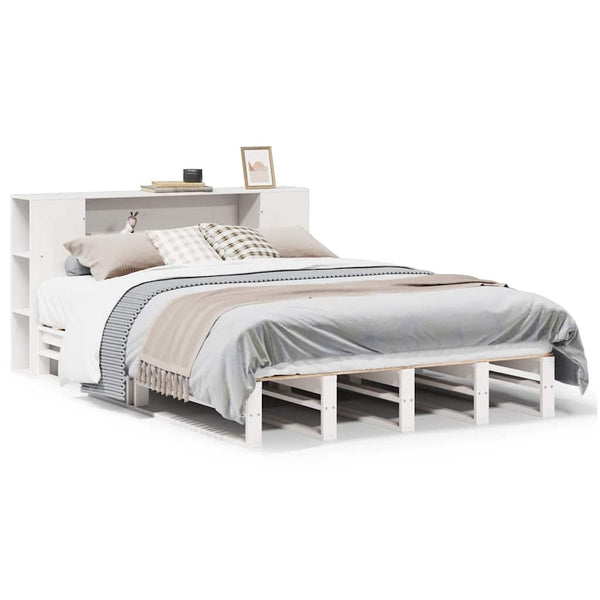 vidaXL Solid Wood Bed with Storage Headboard No Mattress White 150x200 cm