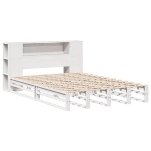 vidaXL Solid Wood Bed with Storage Headboard No Mattress White 150x200 cm