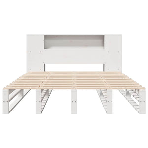 vidaXL Solid Wood Bed with Storage Headboard No Mattress White 150x200 cm