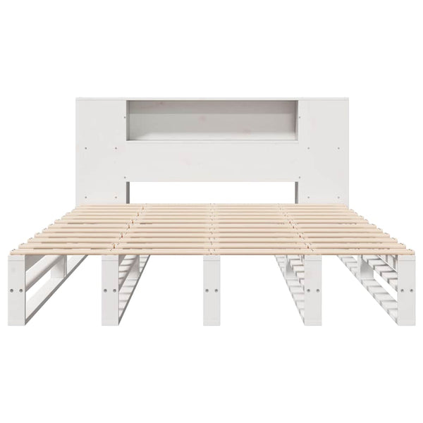 vidaXL Solid Wood Bed with Storage Headboard No Mattress White 150x200 cm