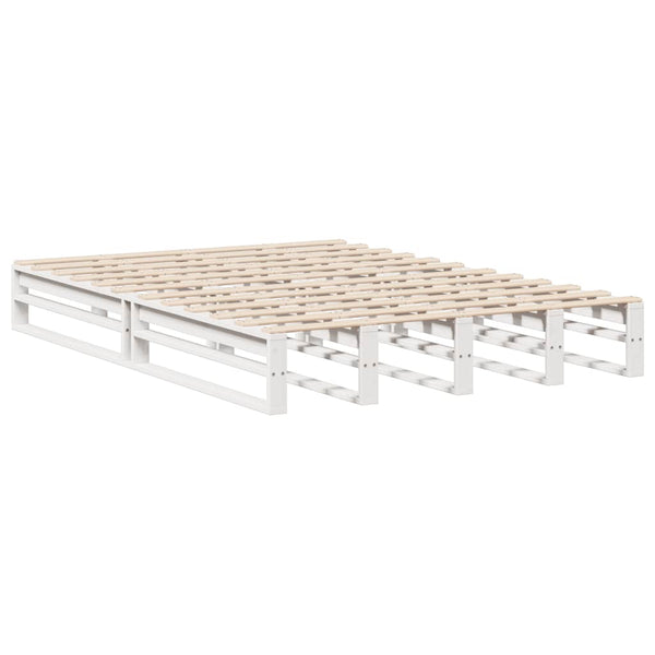 vidaXL Solid Wood Bed with Storage Headboard No Mattress White 150x200 cm