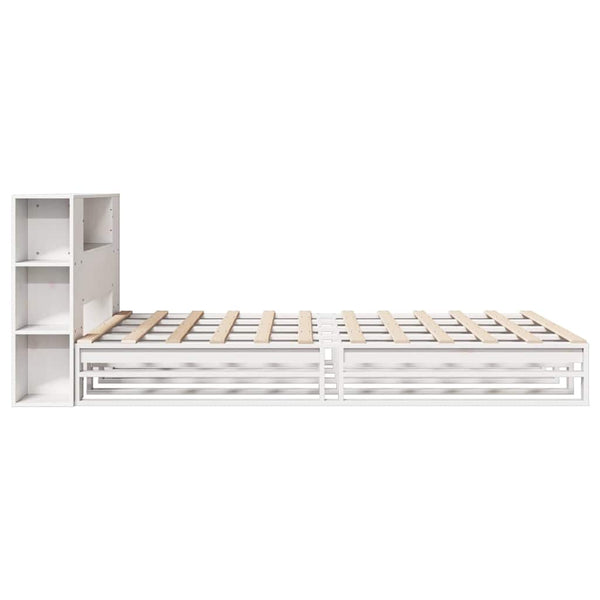 vidaXL Solid Wood Bed with Storage Headboard No Mattress White 150x200 cm
