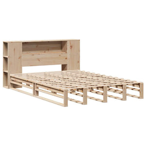 vidaXL Solid Wood Bed Frame with Headboard Storage, without Mattress, 135x190 cm, Solid Wood