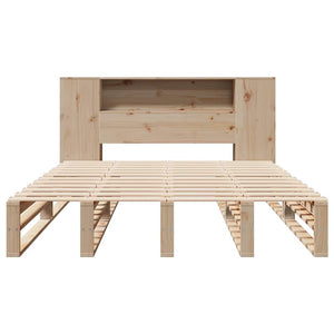 vidaXL Solid Wood Bed Frame with Headboard Storage, without Mattress, 135x190 cm, Solid Wood