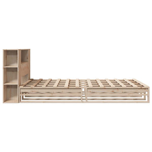 vidaXL Solid Wood Bed Frame with Headboard Storage, without Mattress, 135x190 cm, Solid Wood