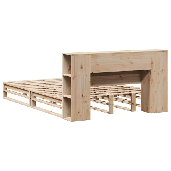 vidaXL Solid Wood Bed Frame with Headboard Storage, without Mattress, 135x190 cm, Solid Wood