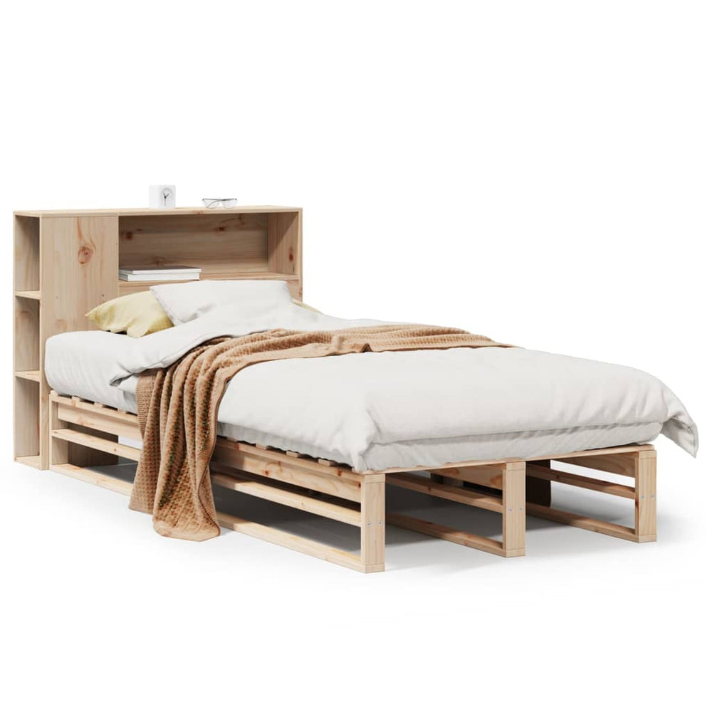 vidaXL Solid Wood Bed with Storage Shelf without Mattress 100x200 cm