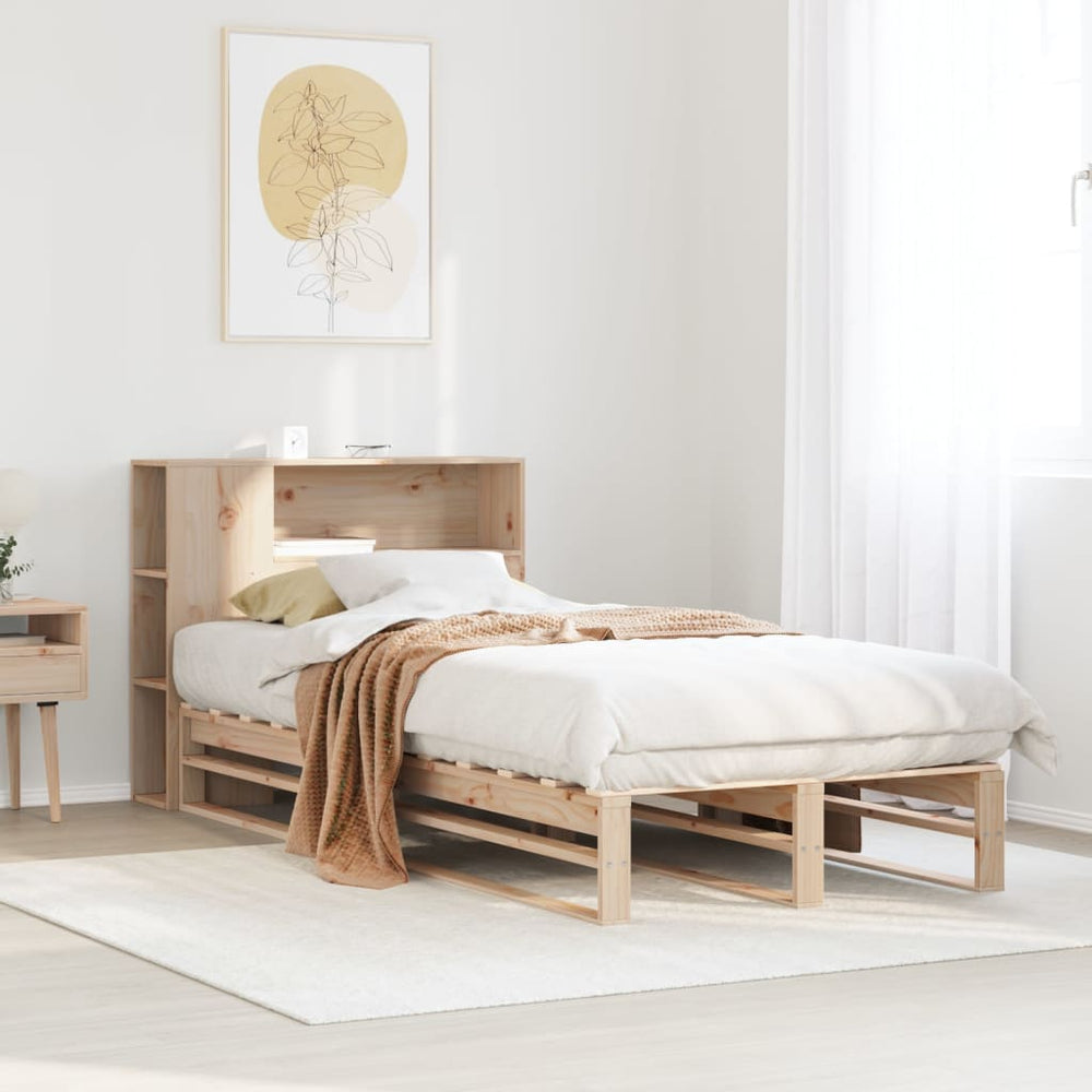 vidaXL Solid Wood Bed with Storage Shelf without Mattress 100x200 cm