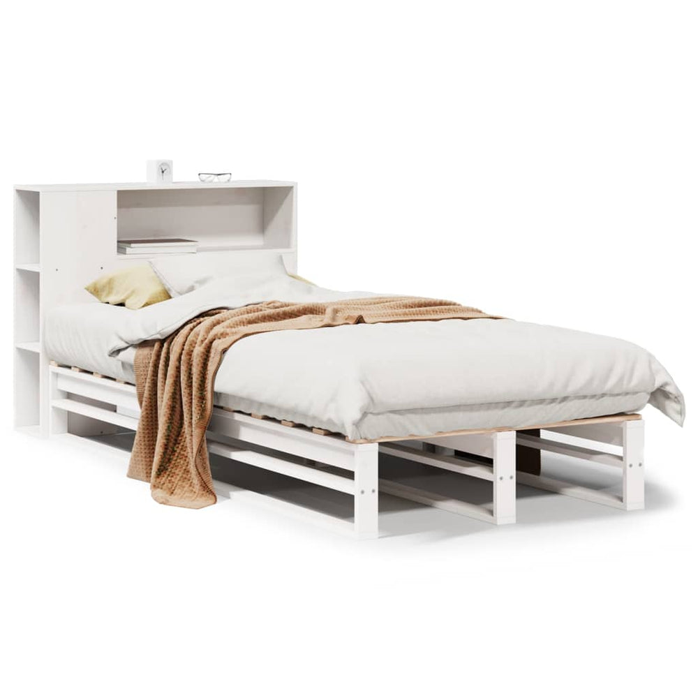 vidaXL Solid Wood Bed with Storage Shelves, without Mattress, White 75x190 cm