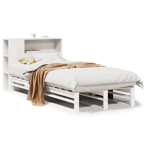 vidaXL Solid Wood Bed with Storage Shelves, without Mattress, White 75x190 cm