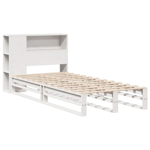 vidaXL Solid Wood Bed with Storage Shelves, without Mattress, White 75x190 cm
