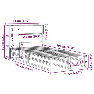 vidaXL Solid Wood Bed with Storage Shelves, without Mattress, White 75x190 cm