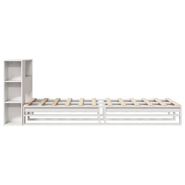 vidaXL Solid Wood Bed with Storage Shelves, without Mattress, White 75x190 cm