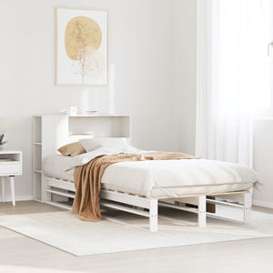 vidaXL Solid Wood Bed with Storage Shelves, without Mattress, White 75x190 cm