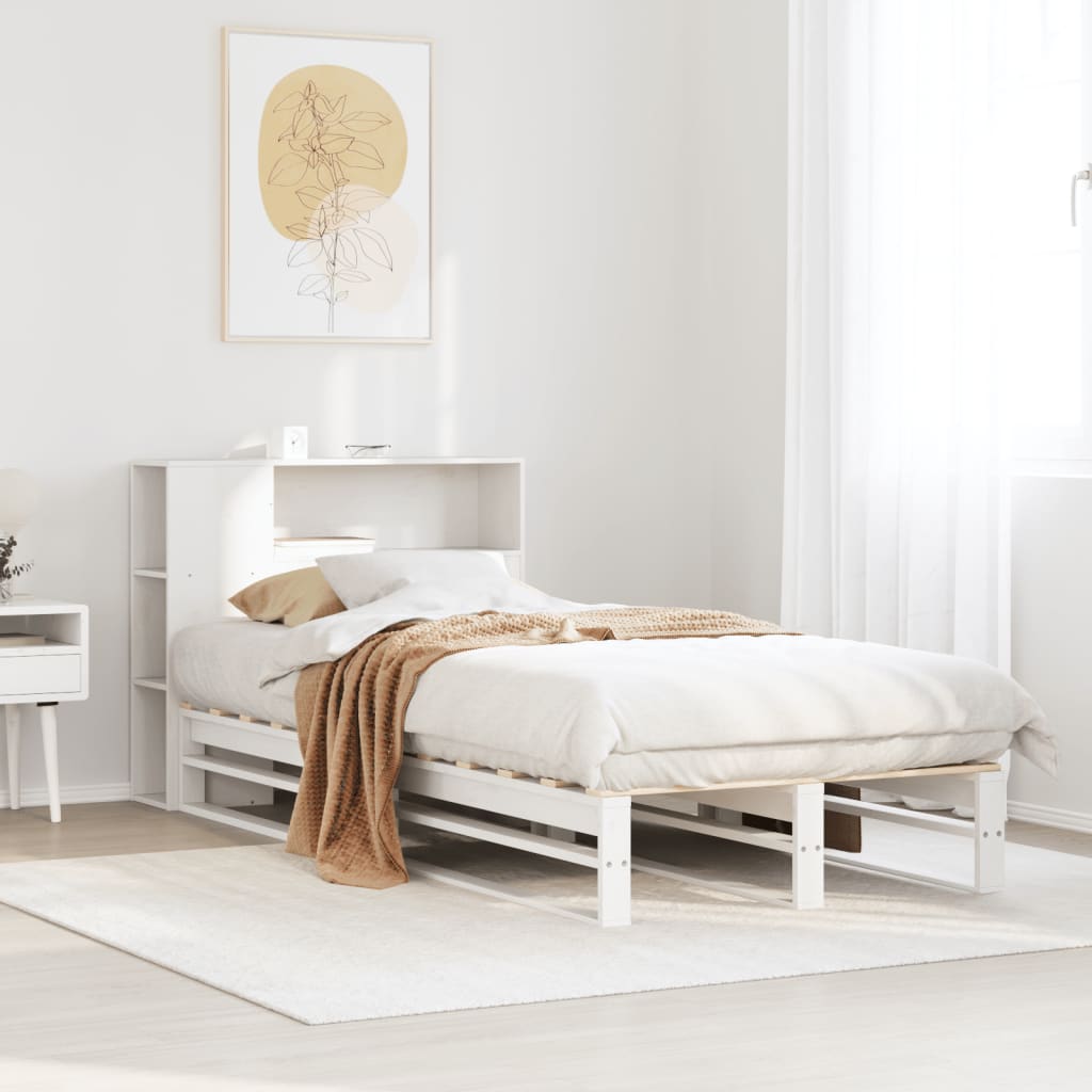 vidaXL Solid Wood Bed with Storage Shelves, without Mattress, White 75x190 cm