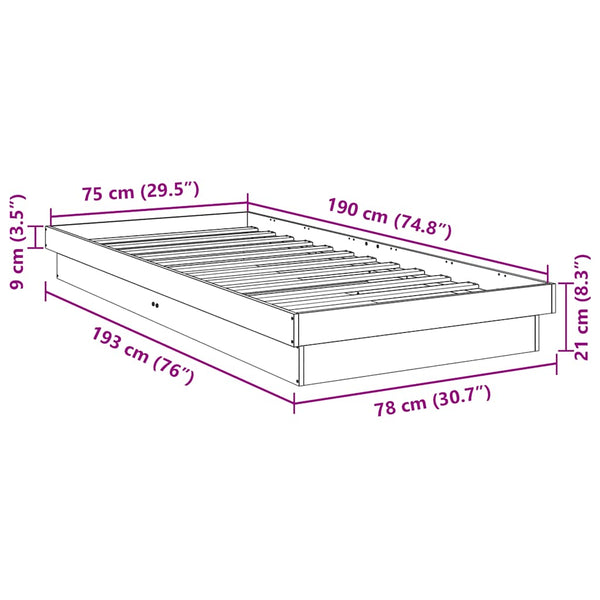 vidaXL Solid Wood Bed Frame without Mattress 75x190 cm Oak Wood