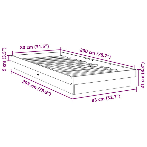 vidaXL Solid Wood Bed Frame without Mattress 80x200 cm Oak Wood