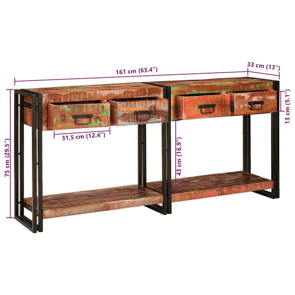 vidaXL Console Tables with Shelf 2 pcs Multicolored 161 x 33 x 75 cm