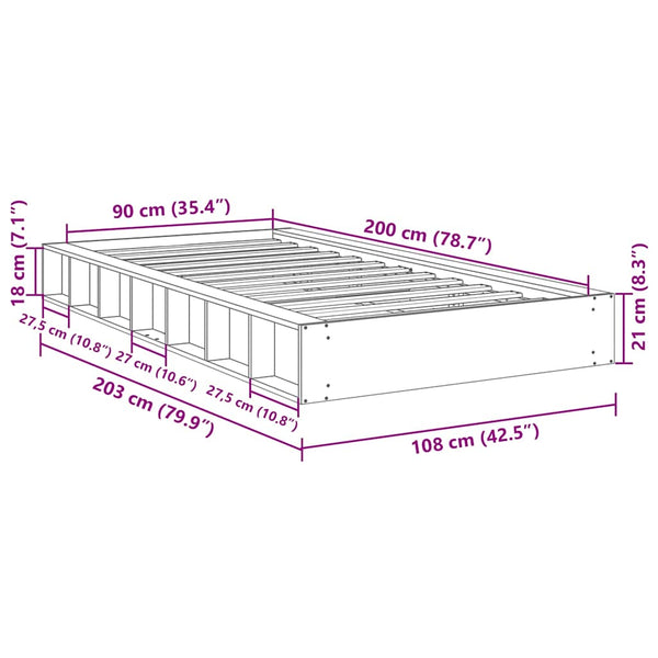 vidaXL Solid Wood Bed Frame without Mattress 90x200 cm Oak Wood