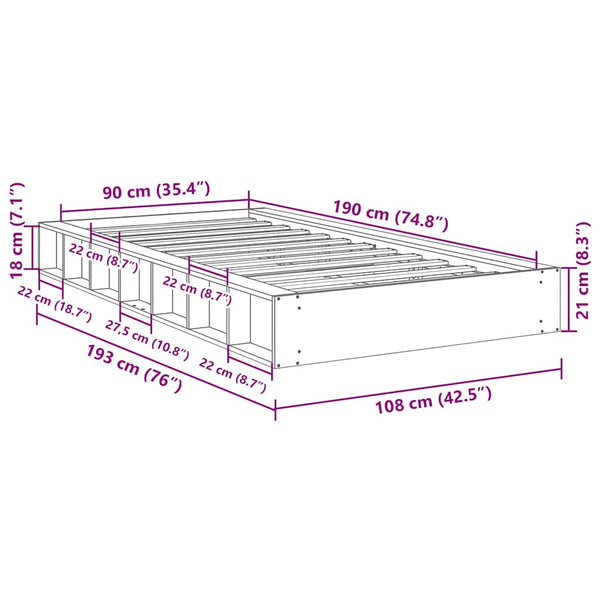 vidaXL Solid Wood Bed Frame without Mattress 90x190 cm Oak Wood