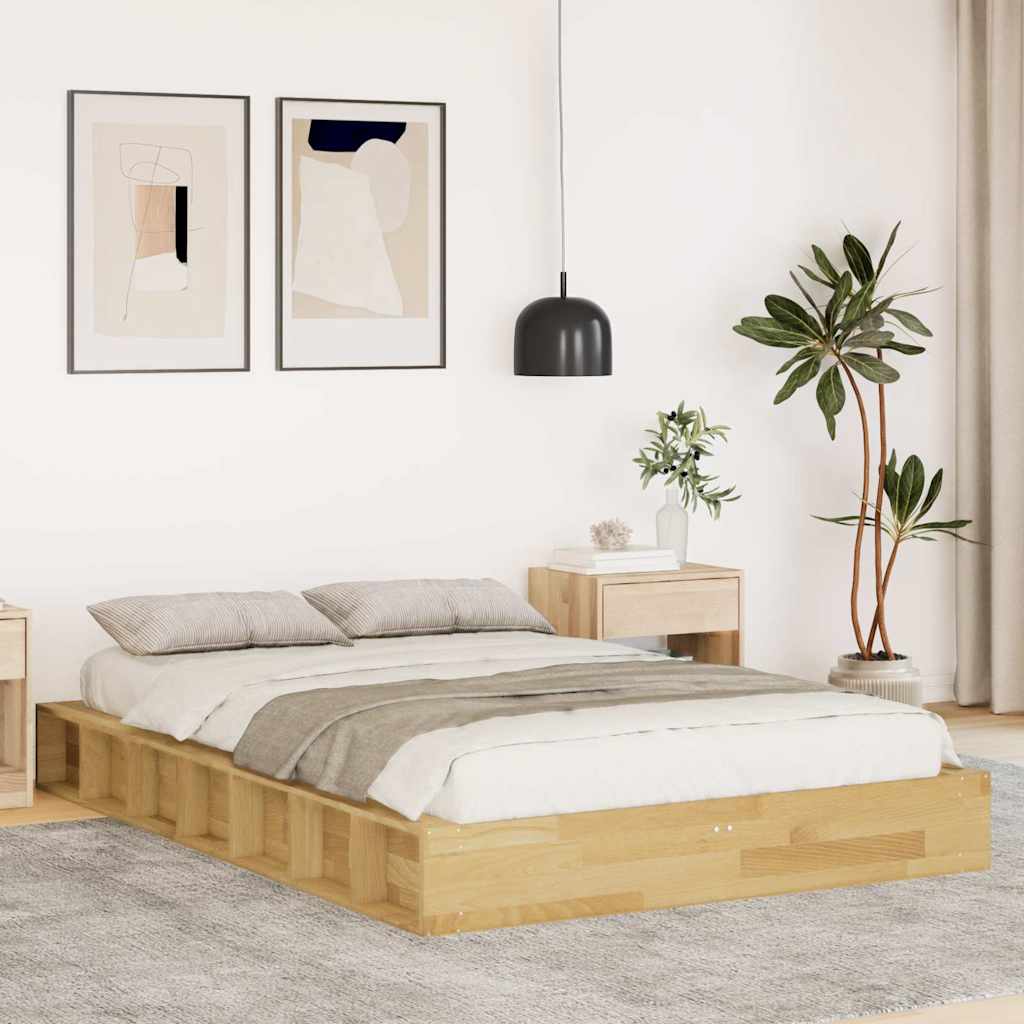 vidaXL Solid Wood Bed Frame without Mattress 120x190 cm Oak Wood