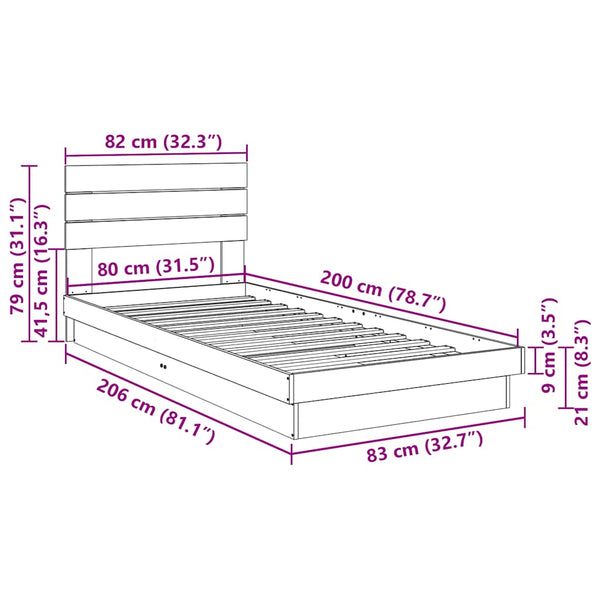 vidaXL Solid Wood Bed with Headboard, without Mattress 80x200 cm Oak Wood