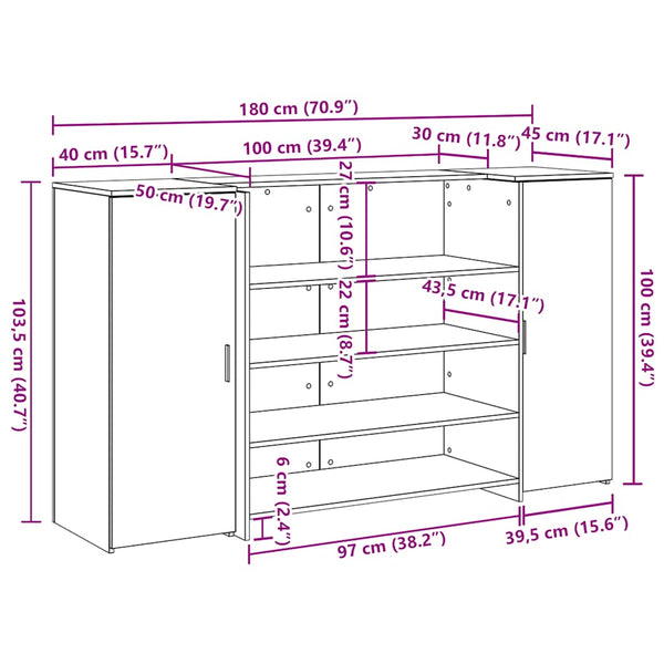 vidaXL Reception Desk White 180 x 50 x 103.5 cm Engineered Wood